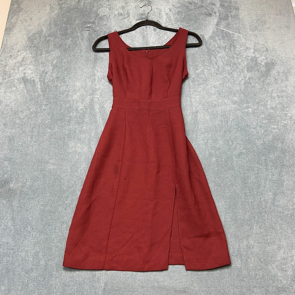 Clara A Line Dress Womens XS Red Empire Waist Sleeveless Low Tight Slit Back Zip